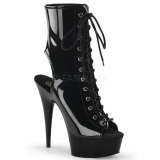 Black Shiny 15,5 cm DELIGHT-1016 Open Toe Platform Ankle Calf Boots