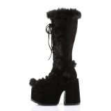 Faux fur trim goth 13 cm womens gothic chunky platform boots black