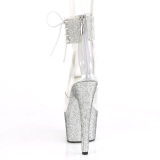 Silver rhinestone 18 cm BEJEWELED-724RS pleaser high heels with ankle cuff